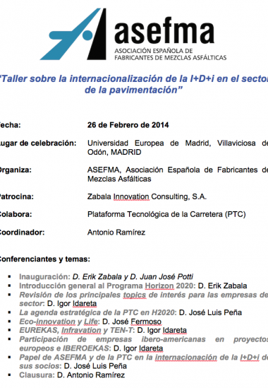 Workshop on the internationalization of the I+D+i in the sector of the paving