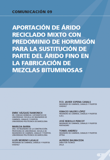 Aportación de árido reciclado mixto con predominio de hormigón para la sustitución de parte del árido fino en la fabricación de mezclas bituminosas