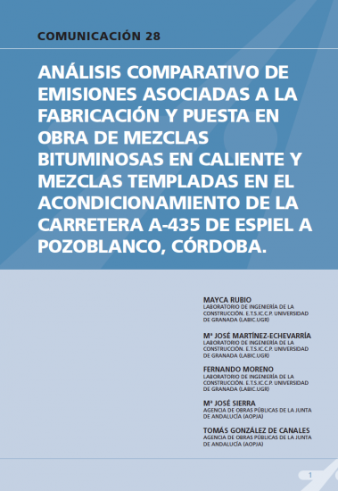 Análisis comparativo de emisiones asociadas a la fabricación y puesta en obra de mezclas bituminosas en caliente y mezclas templadas en el acondicionamiento de la carretera A-435 de Espiel a Pozoblanco, Córdoba