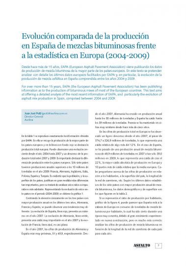 Evolución comparada de la producción en España de mezclas bituminosas frente a la estadística en Europa (2004-2009)