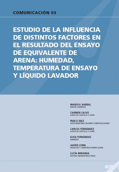 Estudio de la influencia de distintos factores en el resultado del ensayo de equivalente de arena: humedad, temperatura de ensayo y líquido lavador