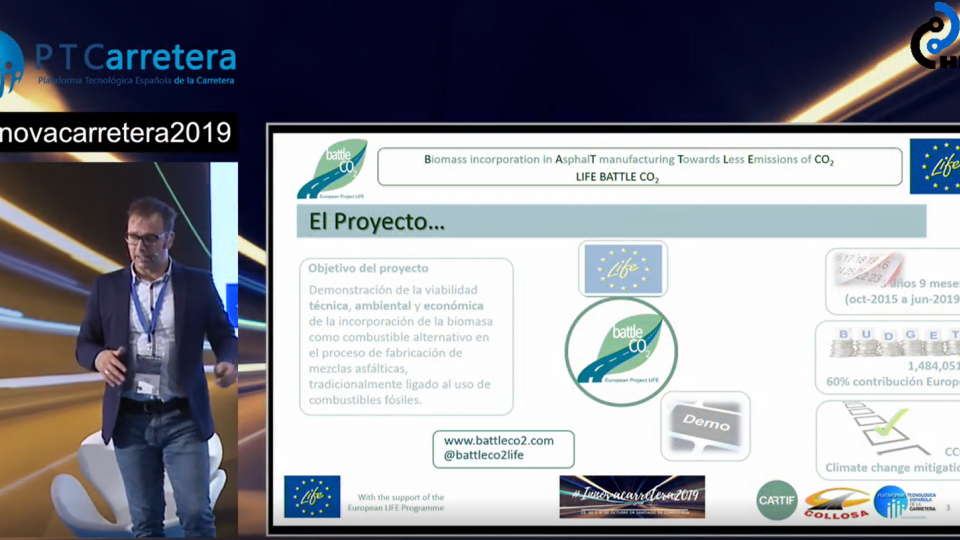 Presentación de Biomass incorporation in AsphalT manufacturing Towards Less Emissiones of CO2 (LIFE BATTLE CO2)